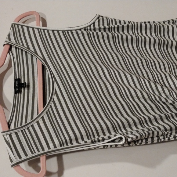 Talbots Olive Stripe Side Tie 100% Cotton Sleeveless Midi Dress Sz L-Beach - Picture 3 of 6